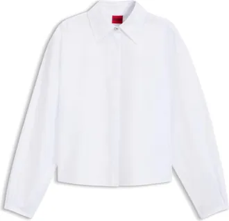 HUGO BOSS Cropped relaxed-fit blouse in cotton poplin