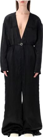 Rick Owens Belted Jumpsuit - Dames - Jumpsuits - Zwart - XS - Satijn - Jumpsuits & Playsuits