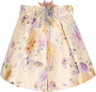 Zimmermann Luna Floral Belted Silk-blend Shorts - Cream - 4 (UK 16 / XL)