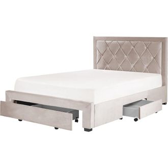 Beliani Cama con almacenaje de terciopelo beige 140 x 200 cm cajones cabecero alto capitoné glamuroso Lievin