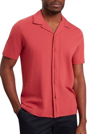 Ted Baker Fendry Cotton & Linen Knit Camp Shirt in Deep-Pink at Nordstrom, Size 4