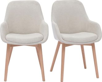 Miliboo Miliboo - Set De 2 Sillas N&oacute;rdicas De Tela Efecto Aterciopelado Beige Y Madera Clara Maciza Holo