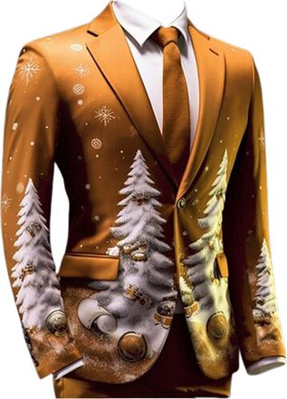 Generic Mens Christmas Blazer, Ugly X-Mas Print Festive Jackets, Fashion Christmas Theme Party Suit for Men, Elegant Slim Fit Novelty Tuxedo Sport Coats, Ligh