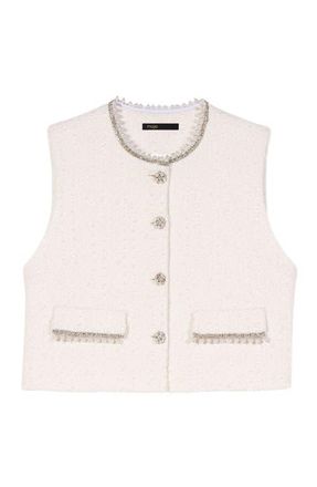 Maje Beaded tweed jacket in Ecru at Nordstrom, Size 34 Eu