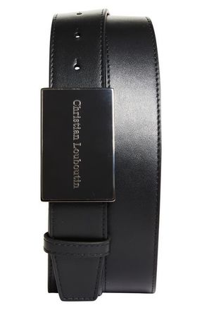Christian Louboutin Canopy Leather Belt in Black/Gun Metal at Nordstrom, Size 100