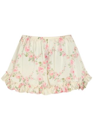 Simone Rocha Simone Rocha Floral-print Ruffled Stretch-satin Shorts - Cream - 10 (UK10 / S)