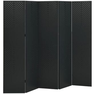 vidaXL Biombo Divisor De 5 Paneles Acero Negro 200x180 Cm Vidaxl