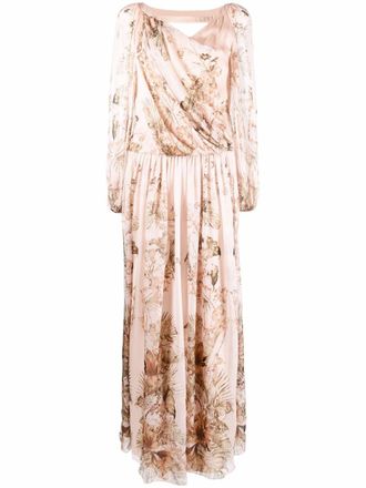 Alberta Ferretti Abito a fiori plissettato - Toni neutri