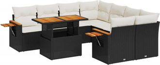vidaXL Set De Sof&aacute;s De Jard&iacute;n 8 Piezas Y Cojines Rat&aacute;n Sint&eacute;tico Negro Vidaxl