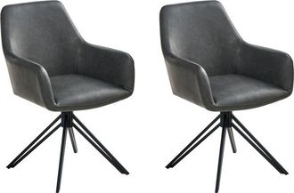 Beliani Set of 2 Swivel Dining Chairs Black Faux Leather High Backrest Scandinavian Style SANSARC