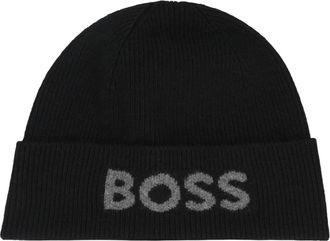 HUGO BOSS Accessoires, Heren, Zwart, ONE Size, Wol, Gebreide Muts met Logo