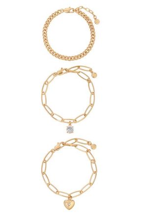 Ettika Love & Crystals Set of 3 Bracelets in Gold at Nordstrom