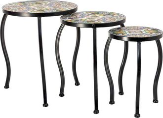 Wanderlust Deco Soporte Set 3 Pzas De Mosaico Y Forja Negro 33x33x37h-28x28x33h-23x23x29h Cm