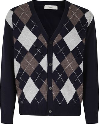 Dunst Blue Argyle Patterned V-Neck Wool Cardigan