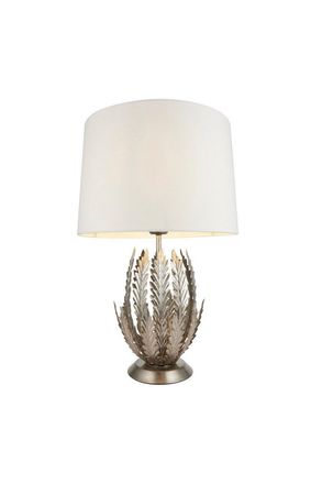 Netlighting Delphine Decorative Silver Layered Leaf Table Lamp with Ivory Fabric Shades