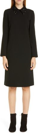 Lafayette 148 New York Janis Embellished Collar Long Sleeve Dress in Black at Nordstrom, Size 6