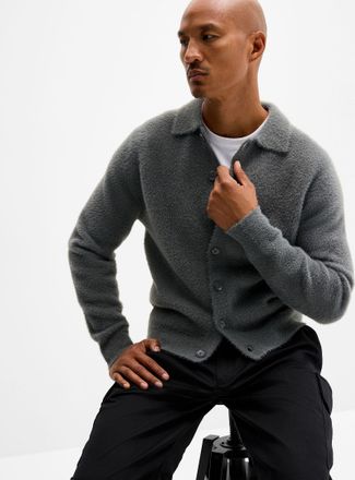 Le 31 Mens Fuzzy knit Polo Shirt-collar cardigan
