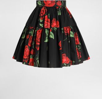 Dolce & Gabbana Rose-print Poplin Skirt - Woman Skirts Multicolor 36