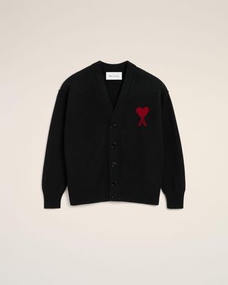 Ami Black Wool Cardigan With Contrasted Ami De Coeur Black - XXL - Unisex