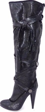 John Galliano Black Python Leather Thigh High Boots Size 35