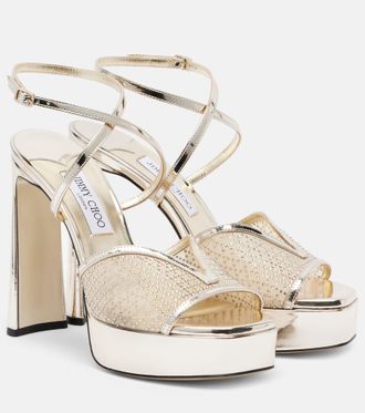 Jimmy Choo London Sandali Karli 125 in mesh e pelle con plateau