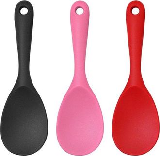 OEM Juego De 3 Cucharas De Cocina De Silicona Aptas Para Alimentos: Cuchara Sopera Cuchara Arroz Resistentes Calor Antiadherentes (negro, Rosa, Rojo)