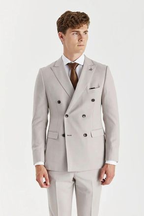 PAUL ANDREW Blazer Classic Birdseye Double Breasted Tailored Fit Jacket