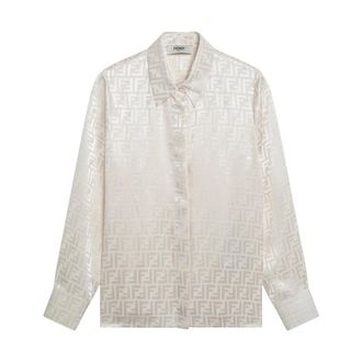 Fendi Overhemden, Dames, Beige, M, Zijden Blouse