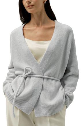 LilySilk Boucl&eacute; Knit Silk-Cashmere Wrap Cardigan in Ice at Nordstrom, Size Large