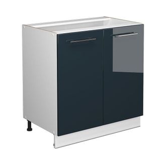 Vicco Armario Bajo Para Fregadero Fame-line, Azul Oscuro Alto Brillo, 80 Cm Con Estante, Et M&aacute;rmol Vicco