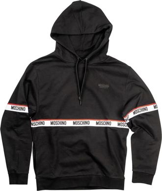 Moschino Logo Banda All Over Katoen Fleece Hoodie - Heren - Hoodies - Zwart - M - Katoen - Hoodies & sweatvesten