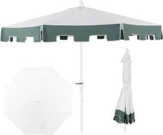 Jonathan Y Designs Baiona 9 ft. Classic MidCentury Market Patio Umbrella with UV Protection, Auto-Tilt, Crank and Wind Vent in White/green at Nordstrom
