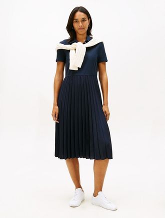 Tommy Hilfiger Womens Gold-Button Mix Media Polo Dress - Navy - XXS