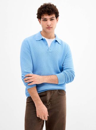Le 31 Mens Embossed knit Polo Shirt
