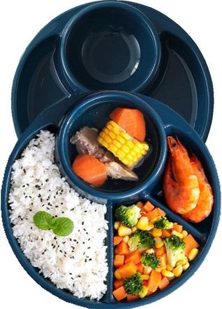 OEM Plato Llano, Platos Resistentes A Ca&iacute;das Con Compartimentos, Juego De 2 Platos Redondos De Pl&aacute;stico, Acampar, 23 Cm (9 Pulgadas), Azul