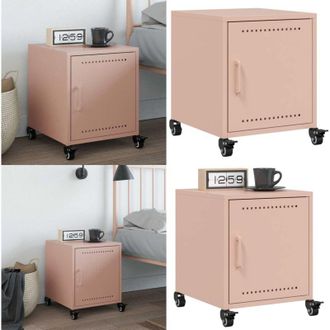 vidaXL Comodino Rosa 36x38,5x43,5 cm in Acciaio - Comodino rosa - Comodino con ruote