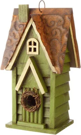 Glitzhome 12H Retro Distressed Painted Solid Wood Cottage Birdhouse in Green at Nordstrom, Size Medium