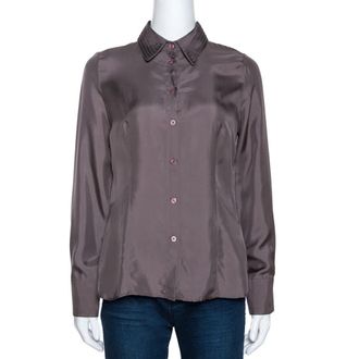 Emporio Armani Taupe Silk Collar Detail Shirt