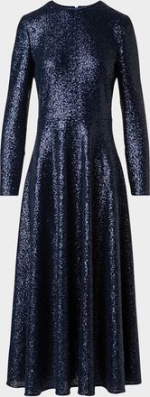 Akris Sequined Stretch Jersey Long-Sleeve Midi Dress