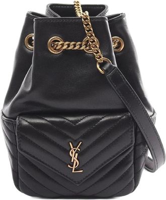 Saint Laurent Bucket Bags, female, Black, Size: ONE SIZE Black Leather Crossbody Bag with Front Pocket