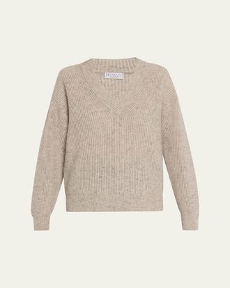 Brunello Cucinelli Shimmering Cashmere-Mohair Crewneck Sweater