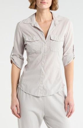 James Perse Three-Quarter Sleeve Button-Up Shirt in Mist at Nordstrom Rack, Size 0