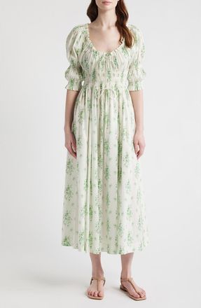 D&ocirc;en Ischia Convertible Organic Cotton Maxi Dress in Vert Petit Bouquet De Chamonix at Nordstrom, Size Xx-Small