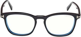 Tom Ford 52mm Square Optical Glasses in Black Eco /T Logo at Nordstrom