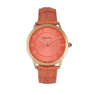 Bertha Sunglasses Womens Abby Swiss Leather-Band Watch - Coral Stainless Steel - One Size