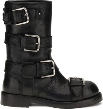 Dolce & Gabbana Womens Buckle Leather Boots - Black - Size EU 37
