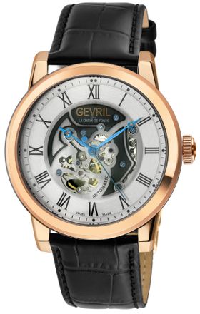 Gevril Group Mens Vanderbilt Swiss Automatic, Genuine Black Handmade Italian Watch Leather - One Size