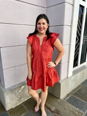 Pinch Design Cotton Ruffle Mini Dress In Rust
