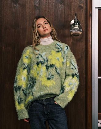Asos Maglione spazzolato verde salvia con stampa a fiori