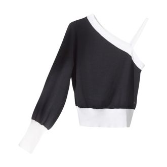Karl Lagerfeld Long Sleeve Tops, female, Black, Size: L Asymmetrical Knit Top